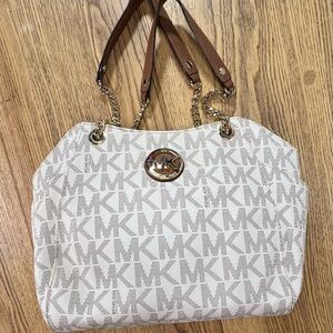 Michael Kors Cream and Tan Shoulder Bag
